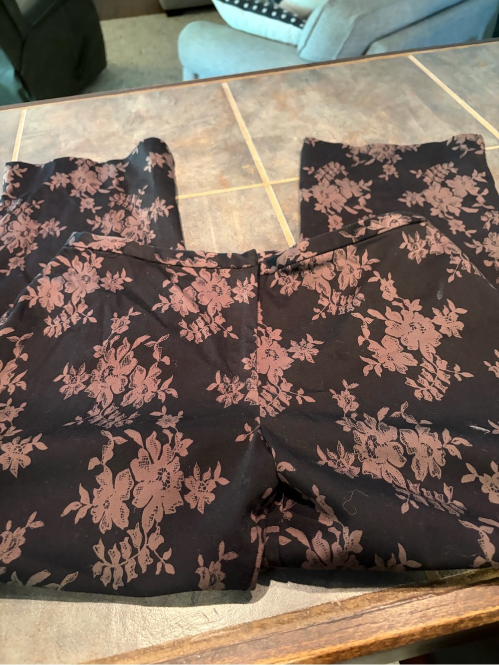 INC International Concepts Black Pants with brown Floral Print- fall vibes
